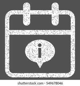Day Information grainy textured icon for overlay watermark stamps. Flat symbol with dirty texture. Dotted vector white ink rubber seal stamp with grunge design on a gray background.