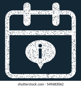 Day Information grainy textured icon for overlay watermark stamps. Flat symbol with dust texture. Dotted vector white ink rubber seal stamp with grunge design on a dark blue background.