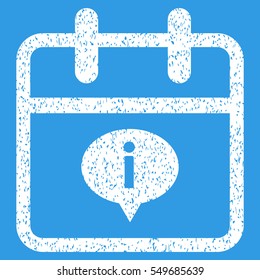 Day Information grainy textured icon for overlay watermark stamps. Flat symbol with unclean texture. Dotted vector white ink rubber seal stamp with grunge design on a blue background.