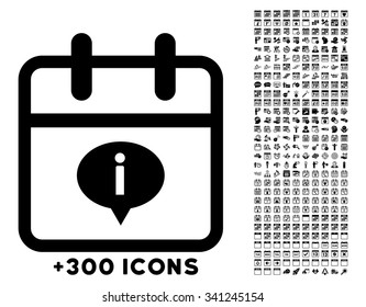 Day Information vector icon with additional 300 date and time management pictograms. Style is flat symbols, black color, rounded angles, white background.