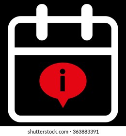 Day Information vector icon. Style is bicolor flat symbol, red and white colors, rounded angles, black background.