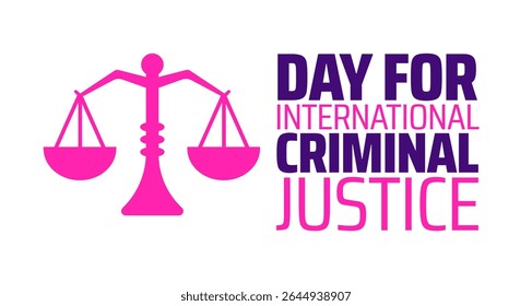 Dia pela Justiça Penal Internacional fundo ou desenho de banner Escalas Rosa da Justiça Ícone no Fundo Branco, Simbolizando a Justiça e a Lei Global.
