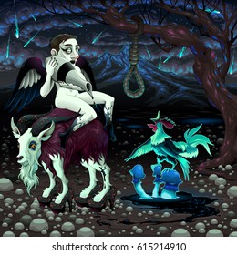 The day I killed the spirit of love. Vector conceptual illustration