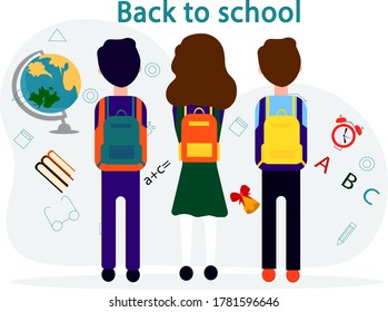 Day of knowledge. Back to school. Children go to school to get an education. Educational process. Design. Vector illustration in flat style