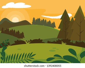 day landscape with pines trees scene natural