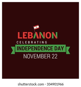 The Day of Lebanon, Vector Lebanese Independence Day Celebrating 22nd November. Celebration Card. Ribbon badge typography. Illustration
