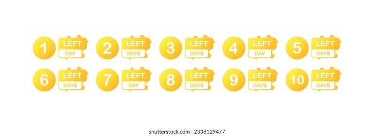 Day left banners. Flat, yellow, days to go. Vector illustration