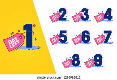 Day Left Counter Label Badge Set. Advertising Promo Sticker Element Design. Shopping Marketing Count Isolated Banner for Fashion Business Event Discount Offer Flat Vector Illustration