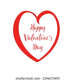 Valentine’s day lettering in red heart. Isolated vector. Celebration sign for greeting card, banner, poster, flyer, sale banner, social media, web. Vector illustration