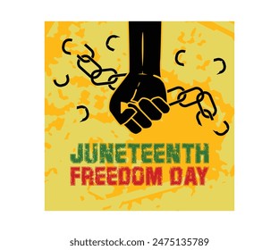 Day of liberation from slavery. Broken hand and chain symbol. Juneteenth concept. Flat vector illustration.