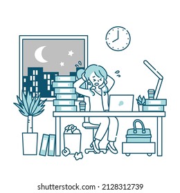 A day in the life of a woman working at a computer in an office (night)