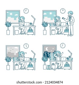 A day in the life of a woman working on a computer in an office (set)