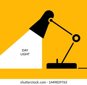 Day light. Flat linear design.Table office lamp. Desktop electric. Vector illustration flat design. Silhouette lamp. Electrical bulb. Background - Vector