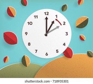 Day Light Savings Time End, Remember To Fall Back Vector Illustration With Textures And Vintage Feel US Or UK Time