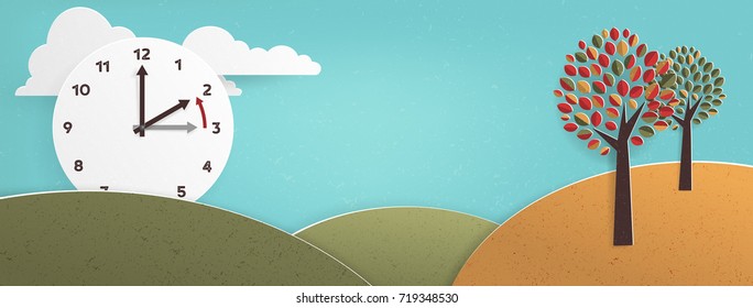 Day Light Savings Time End, Remember To Fall Back Vector Illustration With Textures And Vintage Feel: European Time
