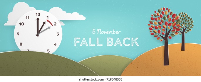 Day Light Savings Time End, Remember To Fall Back Vector Illustration With Textures And Vintage Feel, US Date