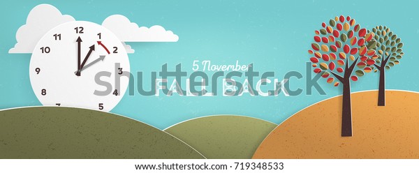 Day Light Savings\
Time End, remember to Fall Back Vector Illustration with textures\
and Vintage feel, US Date