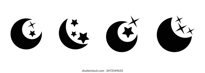 Day and light thin light vector. Set of time of the day icons. Sunset, sun, moon icons. Vector illustration. Eps10.