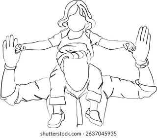 Father’s Day Line Art – Dad Lifting Daughter on Shoulders | Minimalist Family Drawing for Card, Print, Wall Art Poster