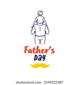 Father’s Day Line Art Design Dad Carrying Son on Shoulders with Playful Typography and Iconic Mustache Element