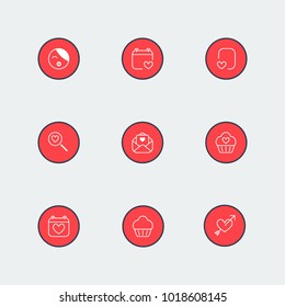 Valentine’s day line  icon set.