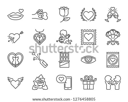 Valentine’s day line icon set. Included the icons as Valentine, love, cupid, heart, couple, relationship, dating and more.