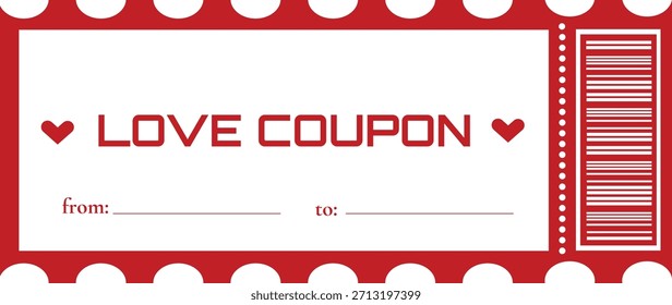 Boleto de Cupón de amor de San Valentín - Plantilla de cupón romántico rojo de Vector