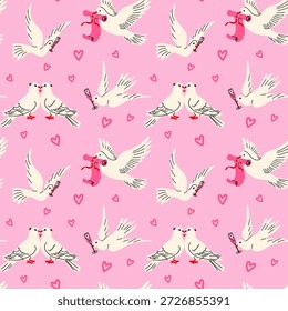 Día de San Valentín Love Doves Seamless Pattern