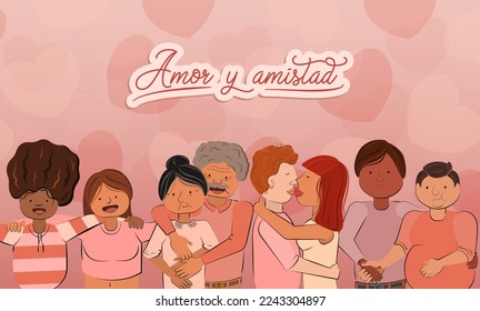 Day of love and Friendship. Diverse people expressing love.
