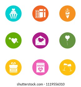 Day of lover icons set. Flat set of 9 day of lover vector icons for web isolated on white background
