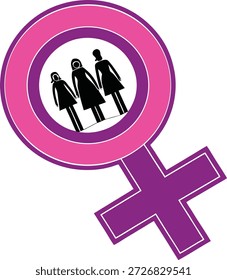 Women’s Day March 8 Poster Venus Symbol Pink Purple with Women Group Vector