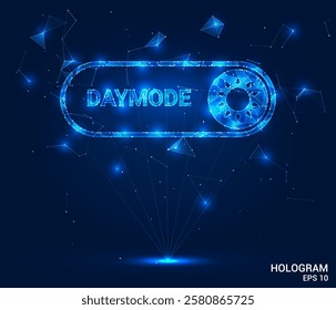 Day mode hologram. Day mode is made of polygons, triangles, dots, and lines. Day mode is a low-poly compound structure. Technology concept vector.