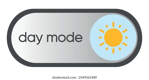 Day mode toggle button with sun icon. Flat style design isolated on white background.