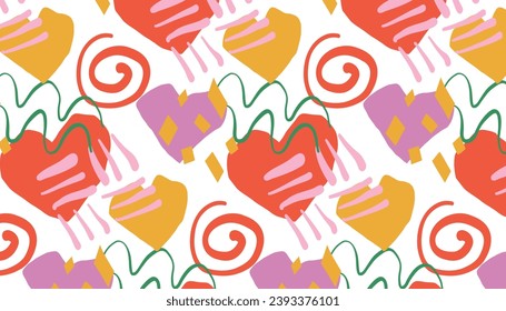 Fondo artístico abstracto moderno San Valentín, creativo sin fisuras con elementos geométricos, corazones.