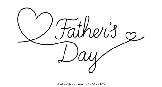 Father’s Day modern calligraphy with hearts. Handwritten lettering isolated on white. Stylish festive text for cards, posters, stickers and celebration design. Vector illustration.