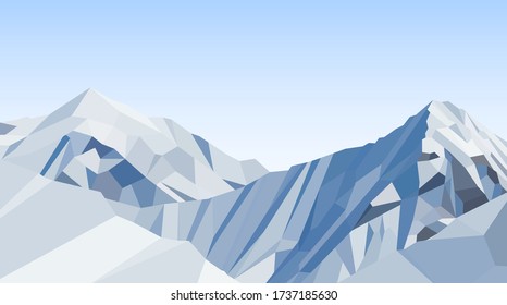 Day mountains low poly vector, blue sky