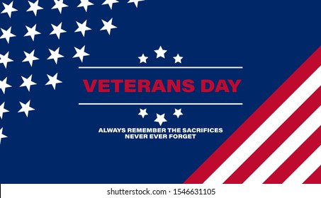 Veteran’s Day is a National Holiday celebrated each year on November 11th. Background, poster, greeting card, banner design. Vector EPS 10