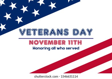 Veteran’s Day is a National Holiday celebrated each year on November 11th. Background, poster, greeting card, banner design. Vector EPS 10