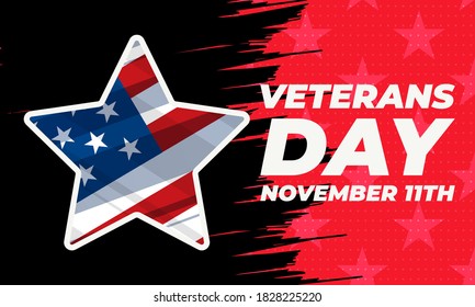 Veteran’s Day is a National Holiday celebrated each year on November 11th. Background, poster, greeting card, banner design. Vector EPS 10
