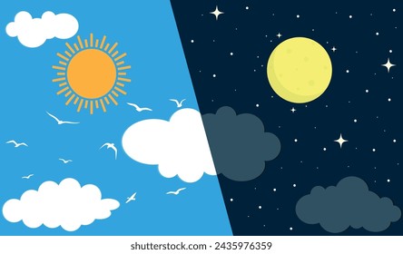 Day and Night Background Vector Illustration