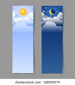 Day and night banners isolated on grey background