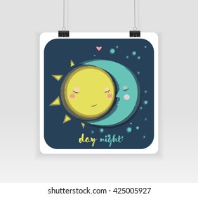 Day and night banners isolated on grey background