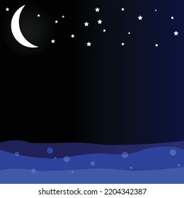day night with blue sky moon and star vector background