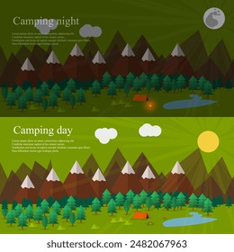 Day and night at the campsite. Poster. Vector illustration