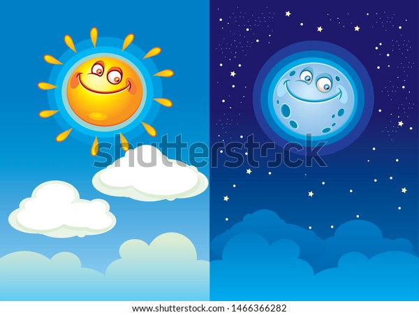 Day Night Cartoon Style Sun Clouds Stock Vector (Royalty Free ...