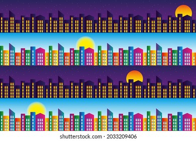 Day and night city seamless pattern. Vector illustration.