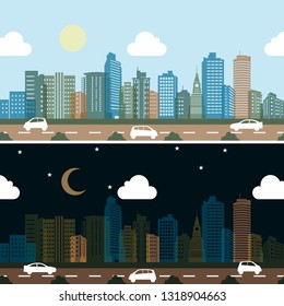 Day Night City Street Building Landscape Stock Vector (Royalty Free ...