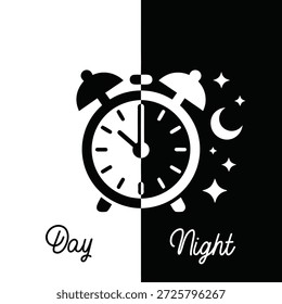 Day and night concept with alarm clock high-quality professional detailed
