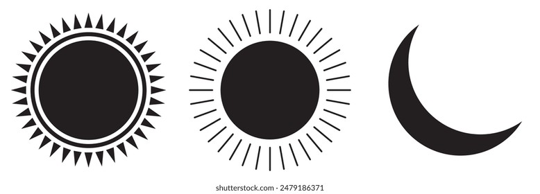Day night concept. day and night icon. Sun and moon icon vector day and night icon set. dark and light mode icons , Screen brightness and contrast level signs and symbols for app user.