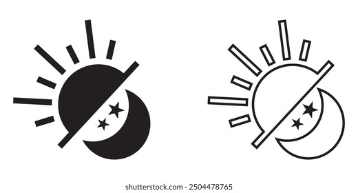 Day night concept. day and night icon. Sun and moon icon vector day and night icon set. dark and light mode icons , Screen brightness and contrast level signs and symbols for app user. EPS 10